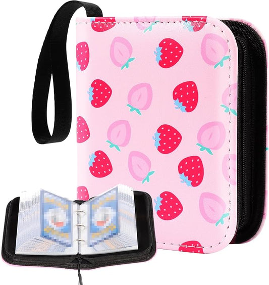 Small 1 Pocket Card Binder for Cards,Mini Trading Card Binder Holder Fits 80 Cards with 40 Removable Sleeves,Card Collection Binder Album Book Case for TCG,MTG,Sports Games (Strawberry Peach)