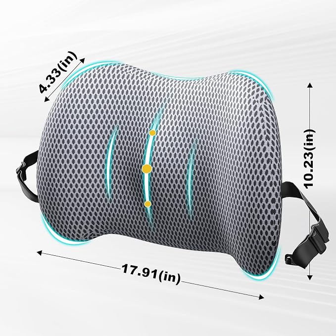 BYMECOST Lumbar Support Pillow for Car, Memory Foam Car Back Cushion | Car Seat Back Pillow for Driving, Adjustable Strap, Ergonomic Lower Back Support Pillow, Office Chairs and Wheelchairs