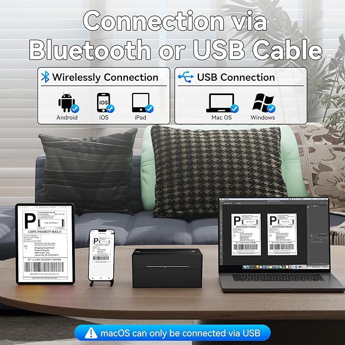 PeriPage Bluetooth Thermal Shipping Label Printer,Wireless 4x6 Shipping Label Printer for Shipping Packages,Support iPhone iPad Android Windows & Mac,Used for Amazon, Ebay,Shopify, Etsy, USPS.