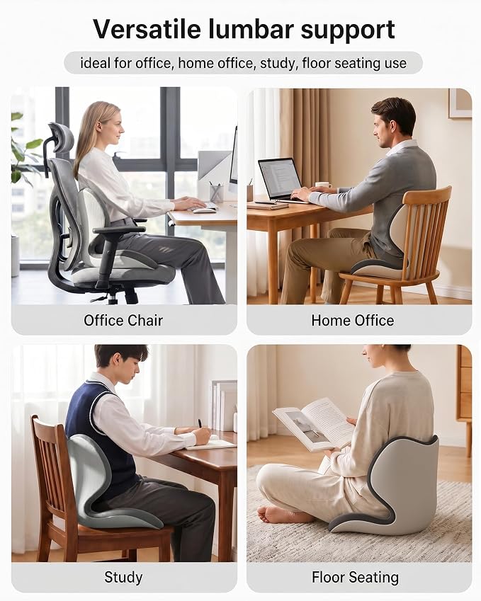Ergonomic Lumbar Back Support Seat Cushion for Office&Car Chair Cushion | Office Chair Cushion Posture Correction Pad with Lower Back Support,Extra Thick Memory Foam,Long Sitting Comfort