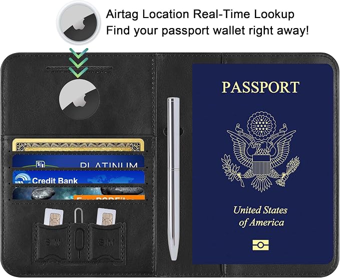 Airtag Passport Holder for Travel Essentials, RFID Passport Cover | Rfid Blocking Wallet, Synthetic Leather Case, Vacation Travel Accessories, For Women Men