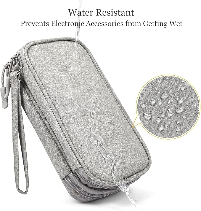 CAOODKDK Electronic Organizer Bag, Waterproof Portable Electronic Organizer Travel Accessories Cable Bag Universal Cord Storage Case for CableCord Storage Double Layer - Gray, Large
