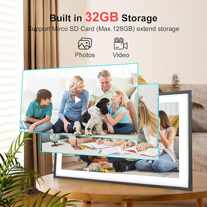 Frameo 15.6 Inch Large Digital Photo Frame, Digital Picture Frame WiFi with 32GB, 1920 * 1080 IPS HD Touch Screen, Electronic Picture Frame IPS Touch Screen， Auto-Rotate, Gifts for Mom, House Warming