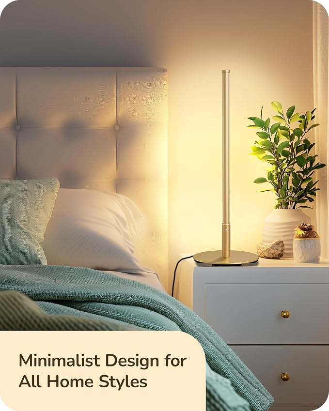 EDISHINE LED Table Lamp, Modern Dimmable Desk Lamps Metal Finish, Gold | 3 Color Temperature, 6W, Skinny Modern Minimalist Style for Bedroom, Living Room, Corner