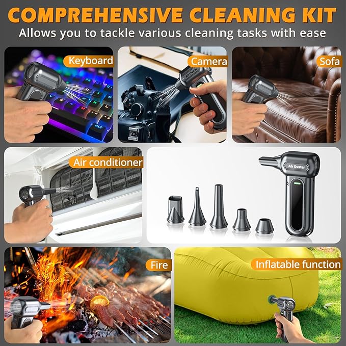 Electric Air Duster Cleaning Tools -180000RPM Super Power Cordless Air Duster, Rechargeable Brushless Motor Durable Blower, 4-Gear Adjustable Dust Blower for Computer, Keyboard and Car
