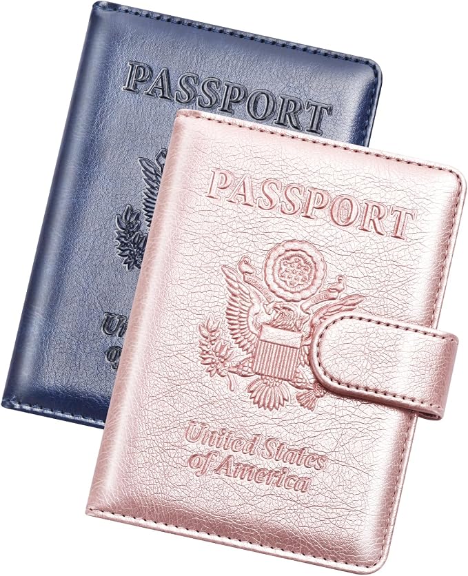 Herain Passport Holder for Travel Essentials, 2 Pcs Passport Cover Wallet Case Travel Gifts Women Men Family, RFID Passports Book Card Holders Travels Cruise Accessories Must Haves
