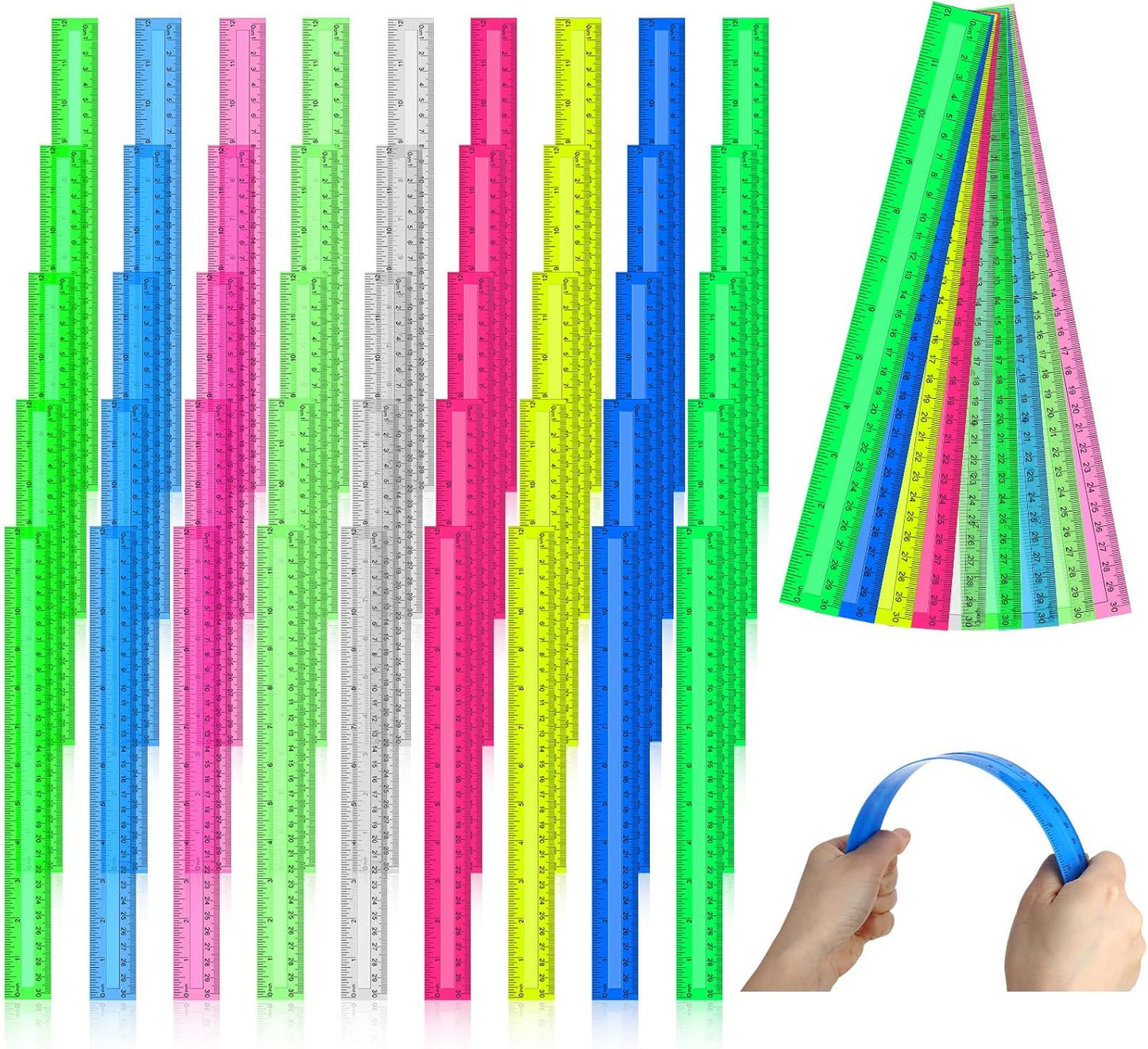 Panelee 108 Packs 12 Inch Plastic Ruler - Color Transparent, Assorted Colors, Metric Clear With Inches and Centimeters for Kids, School, Home, Classroom, Office - Back to School Gifts Supplies