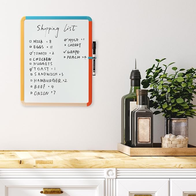 Mr. Pen- Dry Erase Board, 14” x 11” with a Black Dry Erase Marker, Colorful Frame, Small White Board, White Board for Kids | Colorful Frame, Small Mini White Board for Students, Fridge, Wall, Locker, Includes Double Sided Tapes