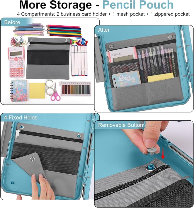Clipboard, Clipboard with Storage, Heavy Duty Clip Boards 8.5x11, Protective Over Molded Edge, Plastic Clipboards, Contractor Folder with Internal Pen Pouch for Driver (Light Blue)