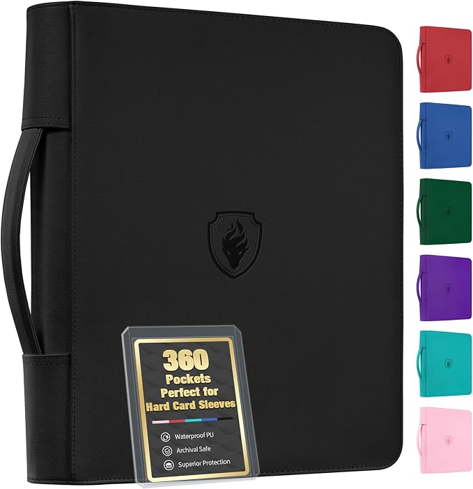 Fabmaker Top Load Binder Holds 360 Cards, Portable Card Binder with Retractable Handle, Side Loading Trading Card Storage for 3" x 4" Hard Card Sleeves, Collectible Case for Games, Sports Cards, Black