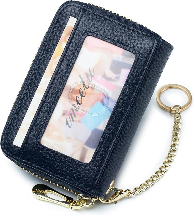 imeetu RFID Credit Card Holder, Small Card Wallet Women, Leather Card Case | Genuine Leather Women's Card & id Cases, Change Coin Purse with Zipper Keychain id Window, 20 Colors & 3 Styles, Daily, Gifts