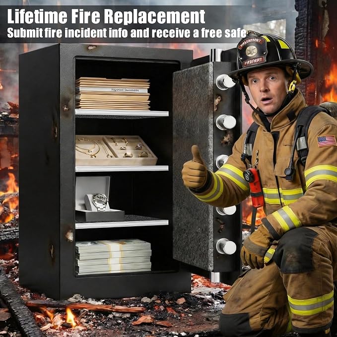 35Min Fireproof Safe, 7.5 Cubic Feet Home Safe Box with 3-Removable Shelf, Fire Safe with Digital Keypad, Smart Alarm and Silent Mode, Fire Proof Safe for Home Documents and Office