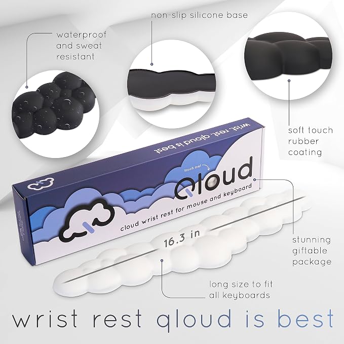 Cloud Keyboard Wrist Rest – Create-ables Qloud Cloud Wrist Rest for Computer Keyboard and Mouse, Ergonomic Memory Foam Wrist Pad with Non-Slip Base, Includes Cloud Mouse Pad – Dark Teal