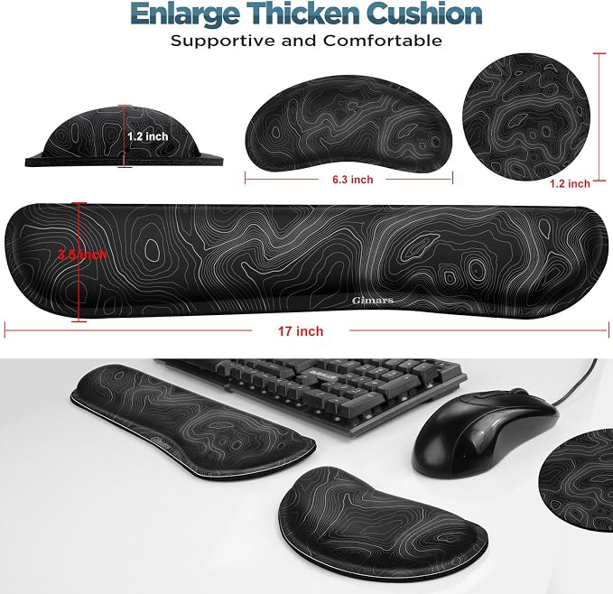 Gimars Enlarge Silky and Superfine Fabric Gel Memory Foam Keyboard Wrist Rest Set, Ergonomic Keyboard Mouse Wrist Support for Typing Pain Relief, Comfort for Office, Gaming, Computer-Map Pattern