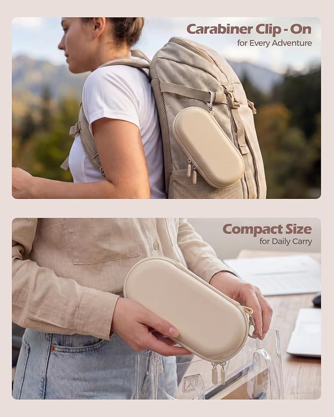ProCase Hard Double Sunglasses Glasses Case for Men Women -Beige | Hard EVA Shell Shockproof Dual Eyeglass Case with Metal Hook Velvet Lining, Travel Zipper Organizer for Couple Gifts
