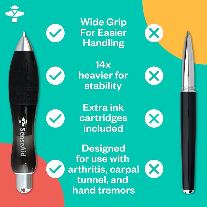 Fat Heavy Weighted Pens (2 Pack) | Large Grip Pens For Arthritis & Tremors