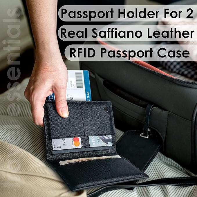 2 Passport Holder - Travel Essentials, RFID Blocking Wallet Credit Card Organiser, Plain Accessories Slim Cover For Men & Women | Travel Essentials