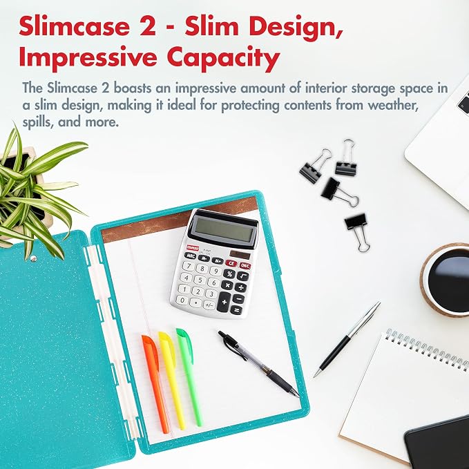 Dexas Slimcase 2 Plastic Clipboard with Storage & Side Opening, Teal Glitter, Office Supplies Clipboards, Carry and Store, A4 Holder, Style & Functionality Nursing Clipboard (Pack of 6)