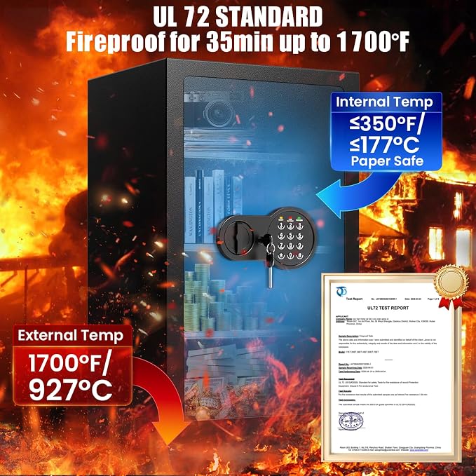 35Min Fireproof Safe, 7.5 Cubic Feet Home Safe Box with 3-Removable Shelf, Fire Safe with Digital Keypad, Smart Alarm and Silent Mode, Fire Proof Safe for Home Documents and Office