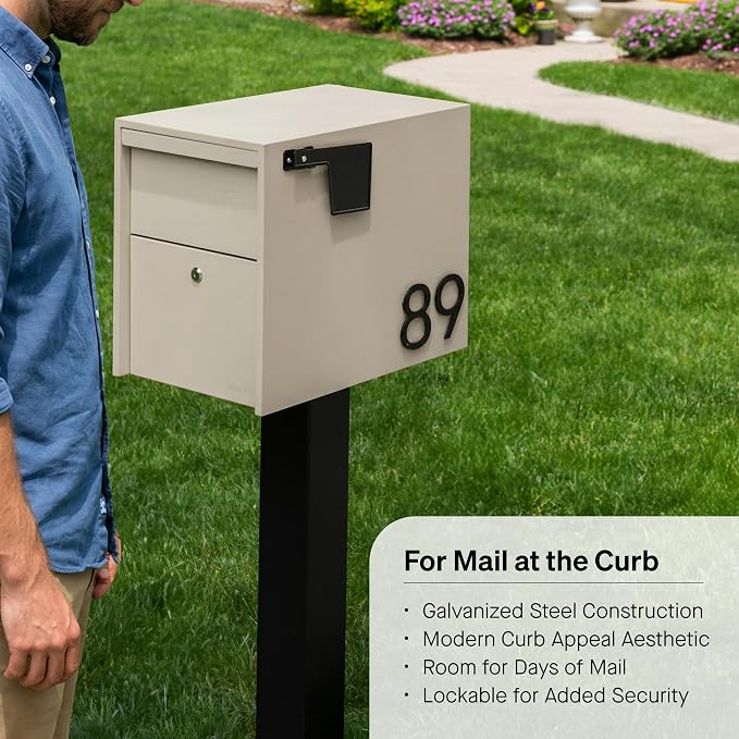 Adoorn Lockable Post Mount Mailboxes for Outside - Large Anti-Theft Locking Mailbox for Packages and Letters - Weatherproof Construction - Durable Steel - 15.5" H x 12" W x 18.5" D - Sandstone