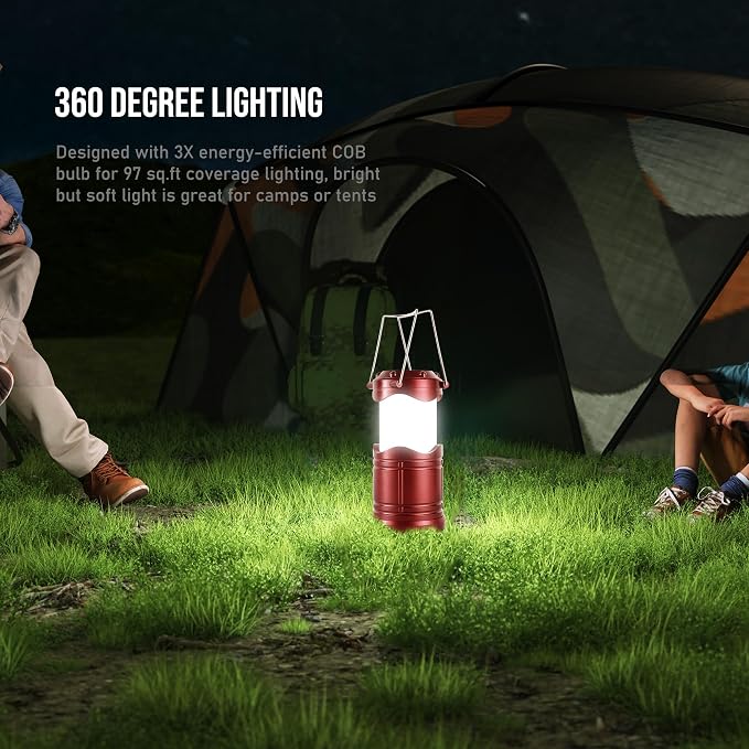 Lichamp LED Camping Lantern, 4 Pack Battery Powered Flashlight for Power Outages, Portable Collapsible Hanging Light Essential for Home, Outdoor, Emergency Lamp Survival Kit Gear for Hurricane,B4BD