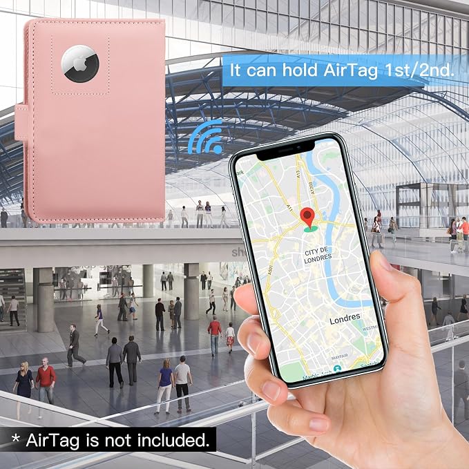 GOAUS Passport Holder for Travel with AirTag Slot, Passport Book Wallet | Cards Cash Pocket, RFID Blocking, Waterproof, Passport Case, Travel Gifts for Women Men, Faux Leather, AirTag Not Included