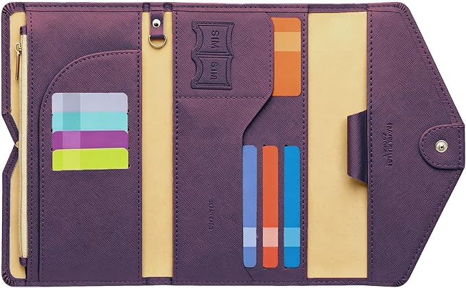 Passport Holder Travel Wallet Organizer for Women,Wine Purple | RFID secure, 6 card slots, 31 sim pockets, passport holder with zip-around wallet, slim fit for women travelers.