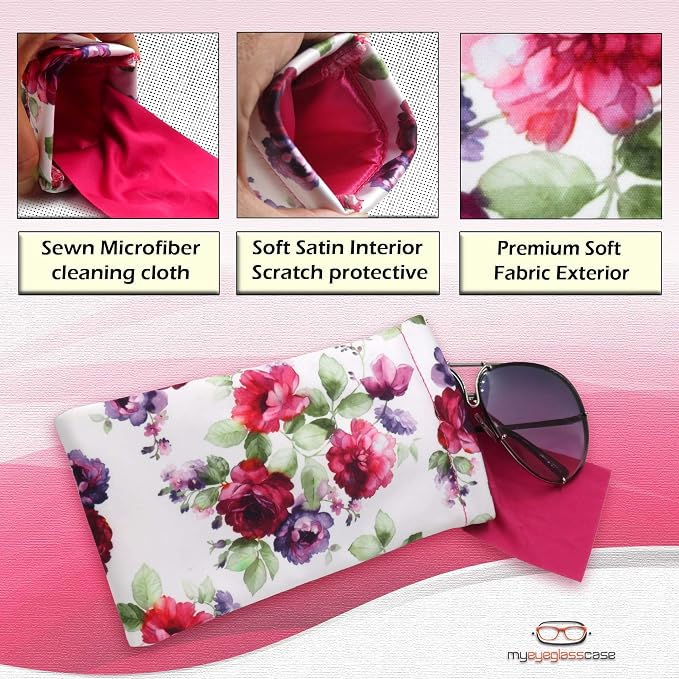 Soft Sunglasses case | Large Glasses Case Holder - Eyeglass Pouch Squeeze Top | Glasses pouch Lightweight Extra Layers