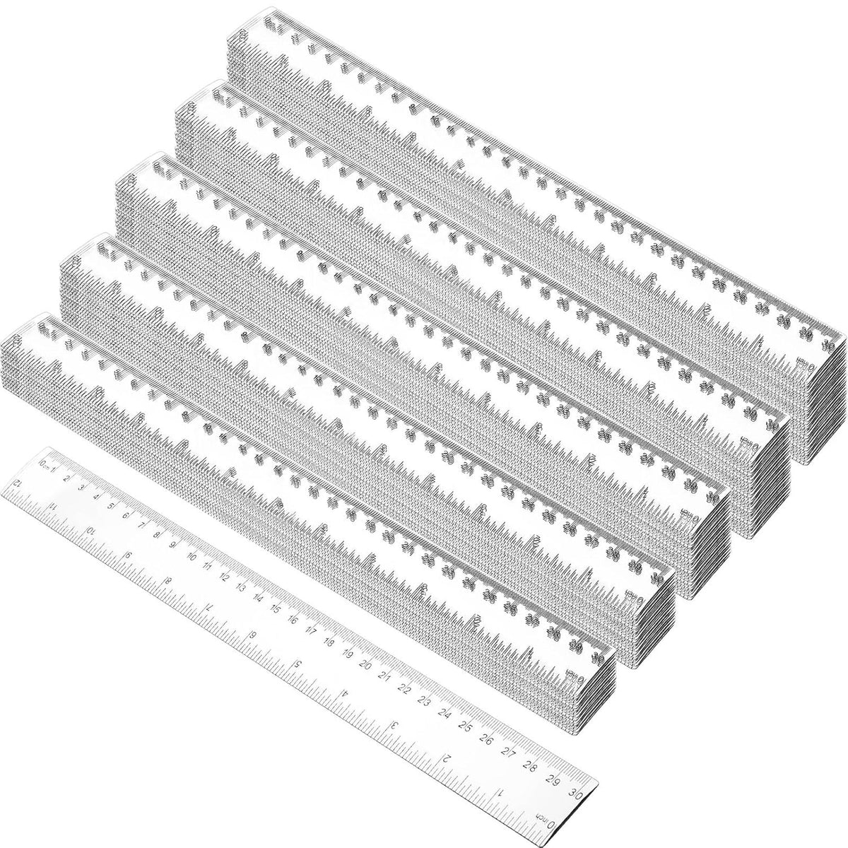 Zonon 100 Pieces 12 Inch Ruler Bulk Clear Plastic Flexible Straight Metric Rulers with Centimeters and Inches Drafting Measuring Tool for Classroom School Students Education