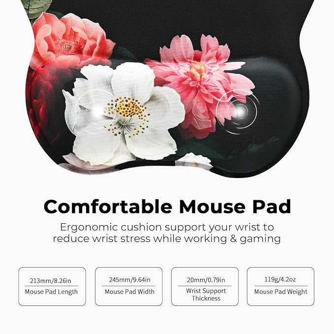 EooCoo Ergonomic Mouse Pad with Wrist Rest, Memory Foam Support Mousepad | Non-Slip Base for Computer, Cafe, Home & Office, 9.64 x 8.26 in Office Desk Accessories, Carpal Tunnel Relief