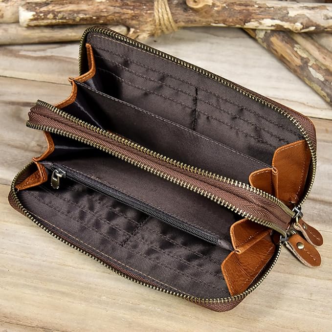 Genuine Leather Long Wallet for Men, Large Capacity Purse Clutch Bag Handbag Checkbook Cash Credit Cards Phone Holder | Large Capacity