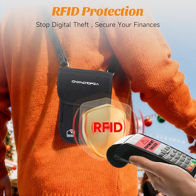 Neck Wallet & RFID Blocking Passport Holder for Travel – Waterproof Hidden Travel Wallet with Card Slots, Adjustable Strap, Portable Document Organizer for Men, Women (Gift) Black
