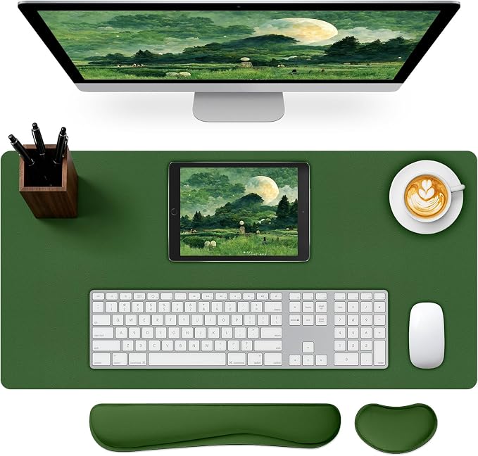 Keyboard and Mouse Pad, 3-in-1 Desk Mat Set Keyboard Wrist Rest | 31.5" x 15.7" Desk Mat, Ergonomic Wrist Rest for Computer Keyboard, Non-slip Base, Waterproof Computer Mat, Olive Green