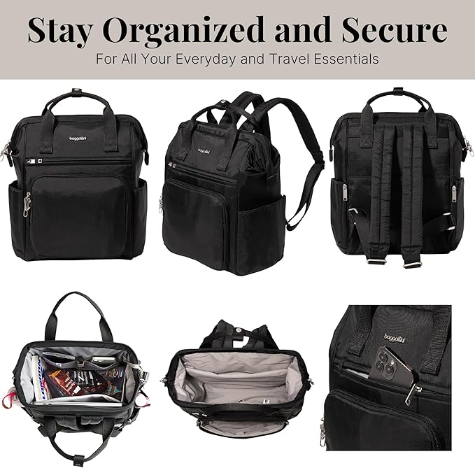 Baggallini Securtex Anti-Theft Windsor Backpack for Travel, Work & College, RFID & Locking Zipper, Up to 16" Laptop