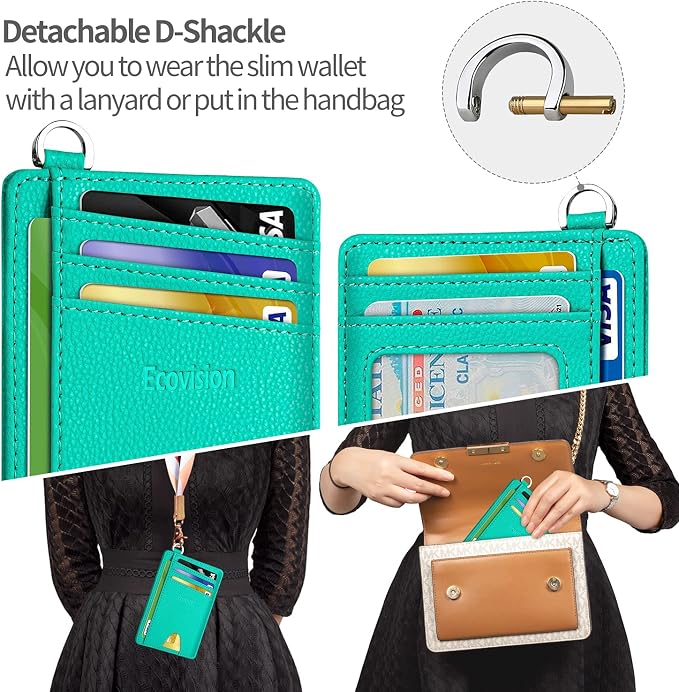 Slim Minimalist Front Pocket Wallet, RFID Blocking Credit Card Holder Wallet with Detachable D-Shackle for Men Women