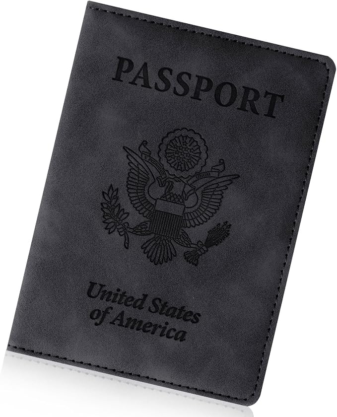 Passport Holder for Travel Essentials, RFID Blocking Passport Cover Wallet Card Case for Women and Men, PU Leather, Black