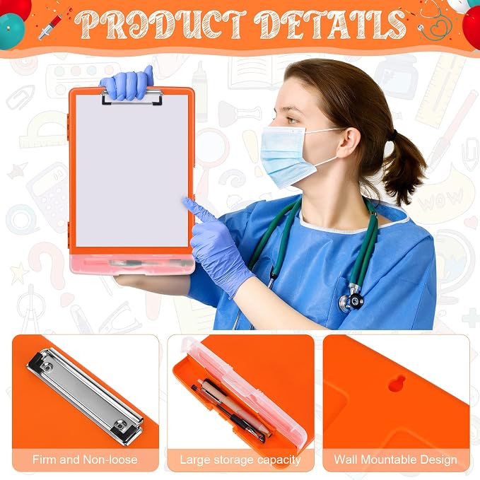 Crtiin 12 Pcs Colored Clipboard with Storage, 8.5 x 11 Inch Heavy Duty Plastic Nursing Clipboard Folder with Pen Holder A4 Medical Holder for Nurse Doctor Teacher Office, Organization (Bright Color)