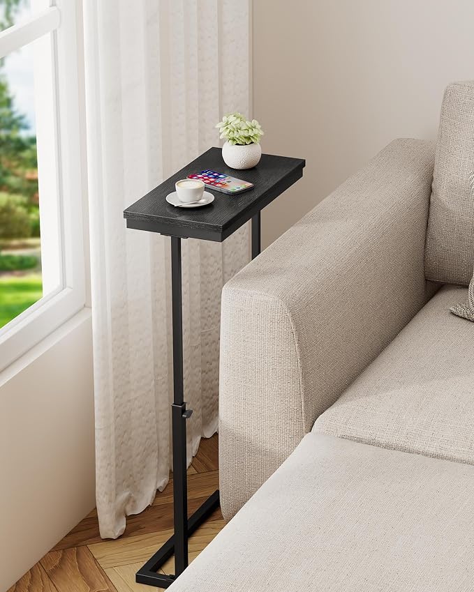 TUTOTAK End Table, Side Table, Tall Couch Table, Sofa Table | for living Room, Bedroom, Black TB01BK083