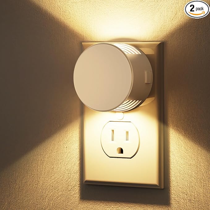 Briignite Night Lights Plug into Wall [2 Pack], White Night Light Dusk to Dawn Sensor Nightlight, Brightness Adjustable 3000K Soft White, Plug in Night Light for Bedroom, Hallway, Stairs, Kitchen