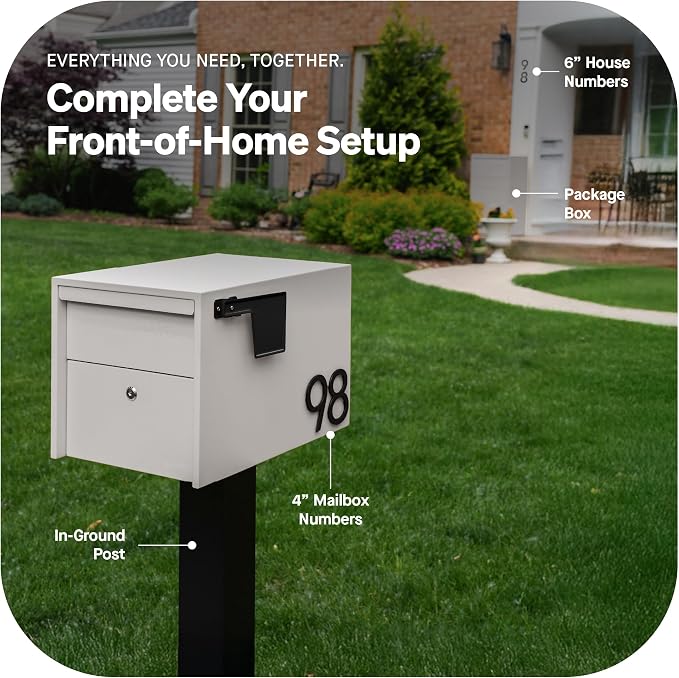 Adoorn Lockable Post Mount Mailboxes for Outside - Small Anti-Theft Locking Mailbox for Packages and Letters - Weatherproof Construction - Durable Steel - 12" H x 12" W x 18.5" D - Sandstone