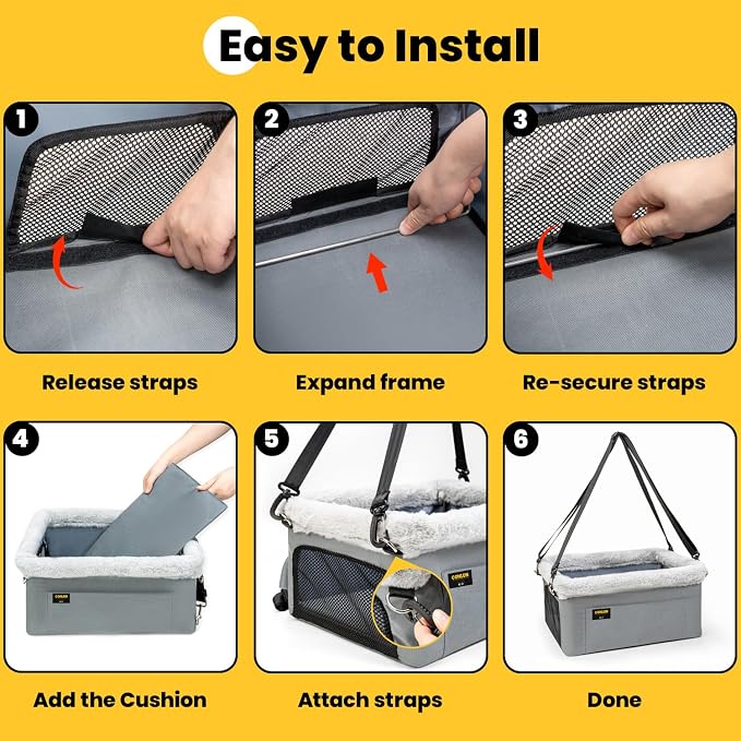 Conlun 2-Pack Dog Car Seat Boosters for Small Pets Under 20lbs, Portable Travel Puppy Car Seats with Internal Steel Frame, Comfort Cushions & Storage Pockets, Grey