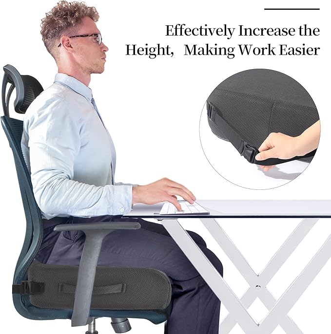 MABOZOO Extra Thick Chair Cushions,Office Chair Booster Seat Cushion to Raise Seat Height for Pain Relief,18 x 16 x 6 inch Non Slip Memory Foam Thick Cushion with Carry Handle（Dark Grey）