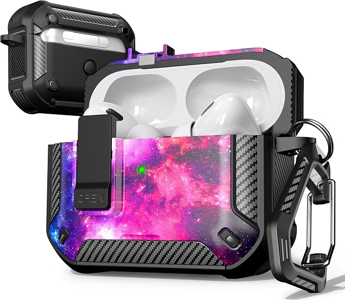 for AirPods Pro 2 Case with Lock Magnetic Lid, Starry | Compatible with AirPods Pro 2nd Generation and AirPods Pro 1st Generation (2019) Case with Cleaner Kit & Carabiner, MagSafe