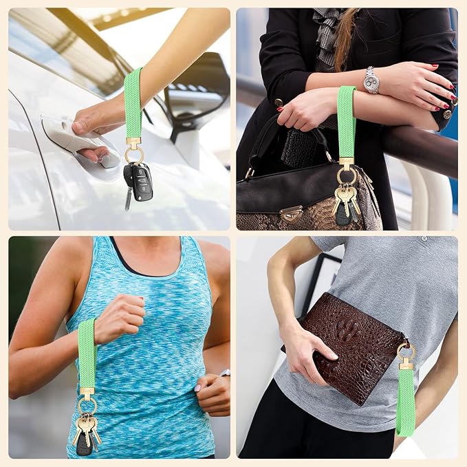 Fishent Stretchy Wristlet Keychain, Cute Key Chain, Woven Wrist Lanyard for Car Keys with 3 Keyrings and D-ring for Women Men