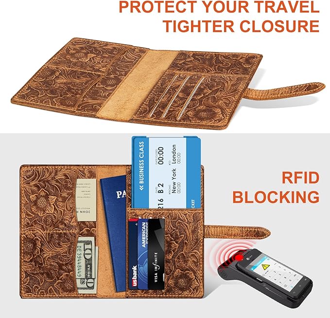 Genuine Leather Passport Holder Travel Bifold Wallet | For Men And Women Slim RFID Blocking Brown