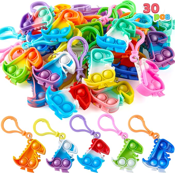 JOYIN Dinosaour Pop Fidget Keychain 30 Pack Pop Fidget Toys Bulk Party Favors for Kids, Goodie Bags Stuffers End of Year Back to Student Gifts Classroom Prizes Birthday Sensory Toys