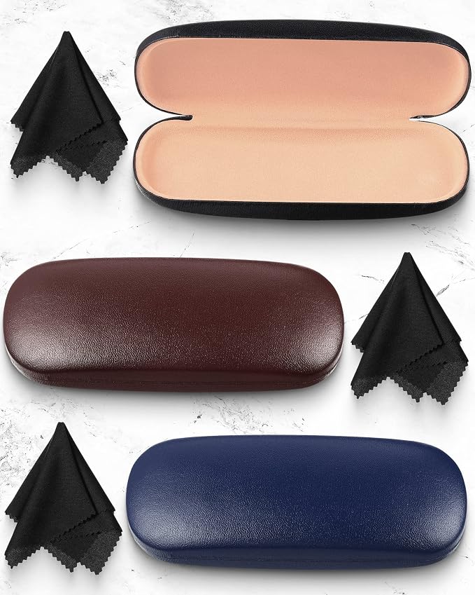 Frienda 3 Pieces Hard Shell Glasses Case Eyeglass Case Protective Sunglass Holder with Cleaning Cloth for Men Women Unisex