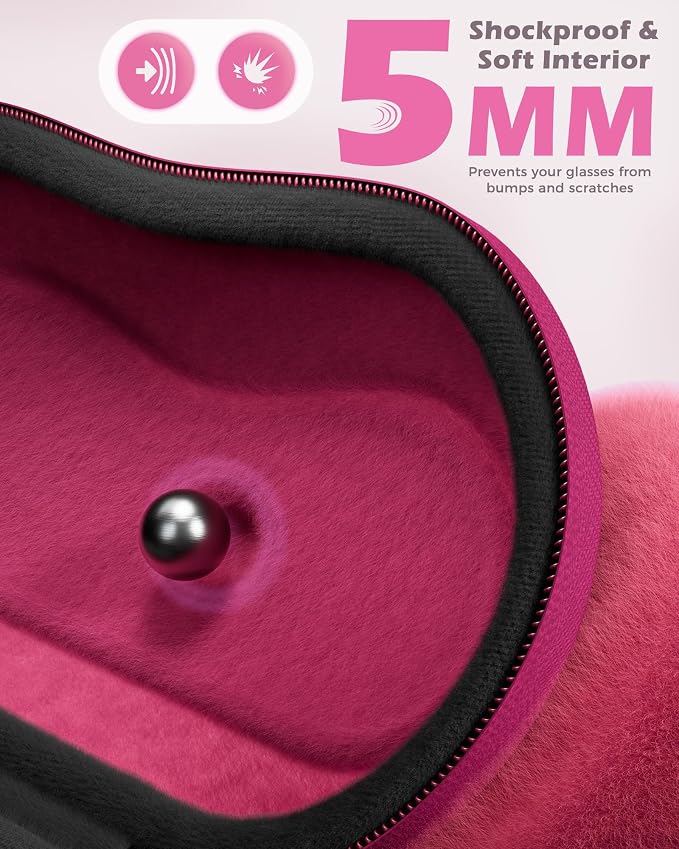 ProCase Sunglasses Case, Hard Shell Glasses Case for Men Women -Raspberry | Travel Shockproof Eyeglass Case with Metal Hanging Hook and Velvet Lining, Zipper Sport Glasses Holder Organizer for Gifts