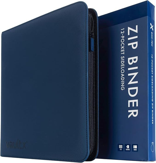 Vault X 12 Pocket Zip Binder, 480 Cards, Exo-Tec Material, 20 Side-Loading Pages (Blue)