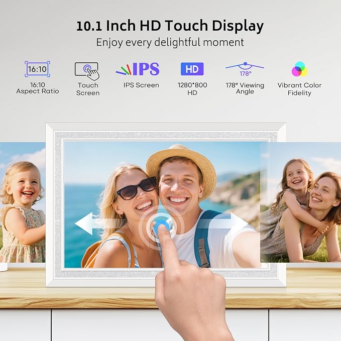 Uhale 10.1 Inch Digital Picture Frame 32GB Momery White WiFi Electronic Photo Frame IPS HD Touch Screen Display Share Photos/Videos Instantly Anywhere Gifts for Mom Dad Grandparents